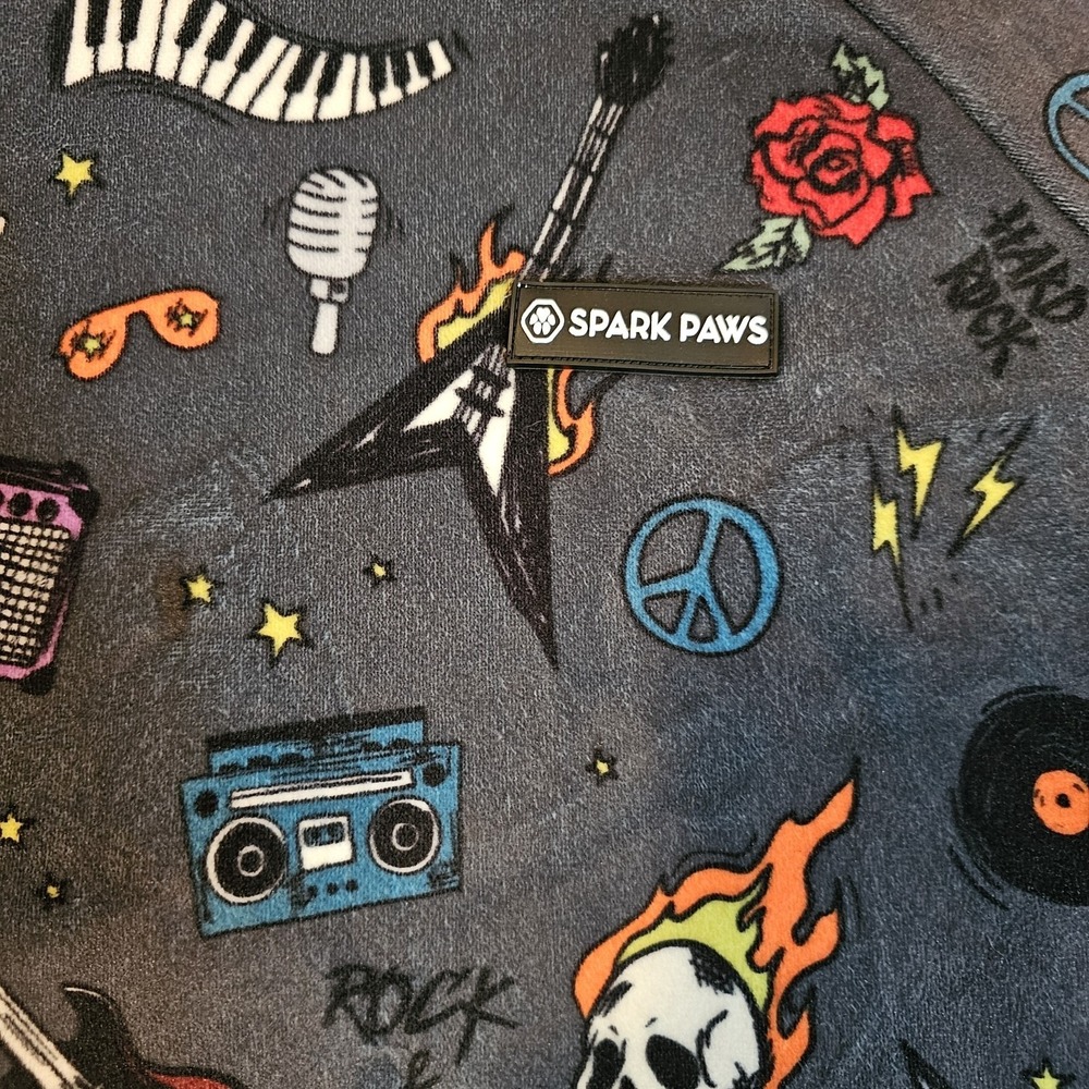 Spark Paws Rock & Roll Design Gray Hoodie Unisex Size XLarge (49in Chest) - Picture 2 of 9